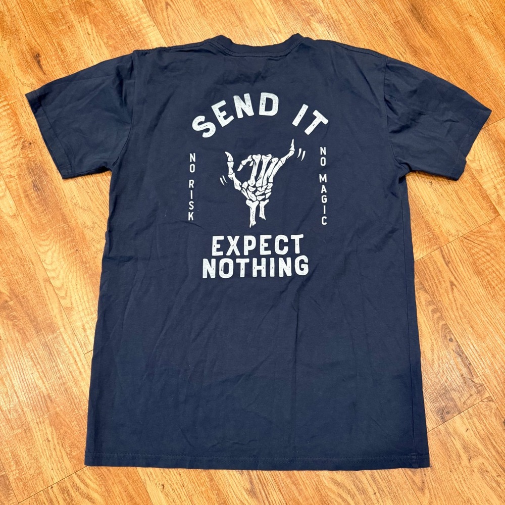 AS Colour Send It Expect Nothing Skeleton Shaka Navy Graphic Tee Mens L Morongo